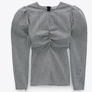 Zara striped poplin top size‎ XL black & white Stripes